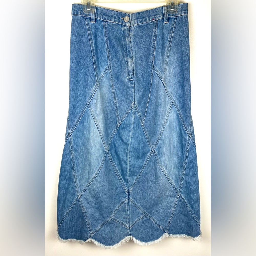 Vintage 90’s Y2K Gloria Vanderbilt Patchwork Raw Hem Denim Maxi Skirt